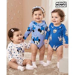 Bonfino Disney Interlock Knit Full Sleeves Onesies with Minnie & Friends Graphics & Frill Detaling Pack of 3 - Multicolor