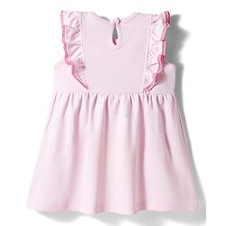 Bonfino Cotton Knit Flutter Sleeves Fit & Flared Frock with Floral Patch & Pockets - Pink