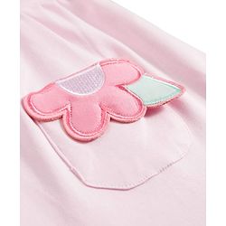 Bonfino Cotton Knit Flutter Sleeves Fit & Flared Frock with Floral Patch & Pockets - Pink