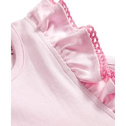 Bonfino Cotton Knit Flutter Sleeves Fit & Flared Frock with Floral Patch & Pockets - Pink