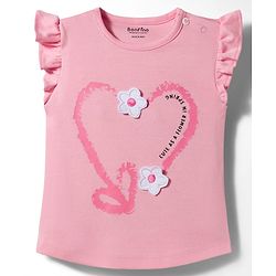 Bonfino 100% Cotton Knit Flutter Sleeves T-Shirts with 3D Applique & Shorts Pack of 2 - Pink & Purple