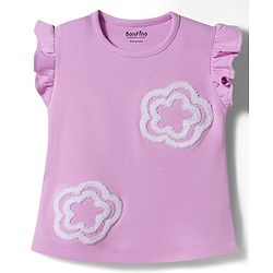 Bonfino 100% Cotton Knit Flutter Sleeves T-Shirts with 3D Applique & Shorts Pack of 2 - Pink & Purple