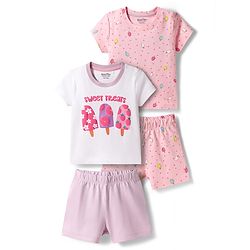 Bonfino 100% Cotton Knit Half Sleeves Ice Cream & Polka Dots Printed Co-Ords T-Shirt & Shorts Night Suits Pack Of 2 - Multicolour
