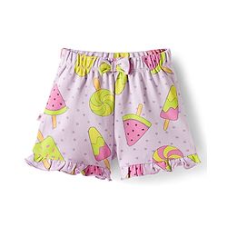 Bonfino 100% Cotton Knit Shorts with Ice Cream Print & Bow Applique Pack of 3 - Purple Pink & Yellow