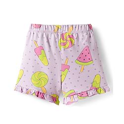 Bonfino 100% Cotton Knit Shorts with Ice Cream Print & Bow Applique Pack of 3 - Purple Pink & Yellow