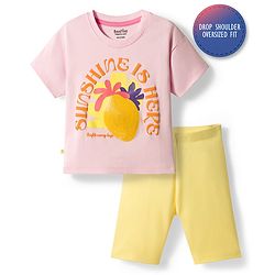 Bonfino 100% Cotton Knit Half Sleeves Oversized Text Printed T-Shirt & Shorts Set - Dark Pink