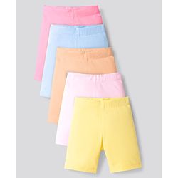 Bonfino 100% Cotton Knit Solid Color Cycling Shorts Pack of 5 - Multicolor