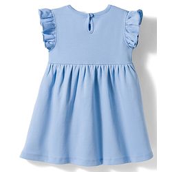 Bonfino 100% Cotton Knit Frill Sleeves Fit & Flared Frocks with Polka Dots & Sea Life Theme Print Pack of 3 - Blue Peach & Green