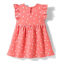 Bonfino 100% Cotton Knit Frill Sleeves Fit & Flared Frocks with Polka Dots & Sea Life Theme Print Pack of 3 - Blue Peach & Green