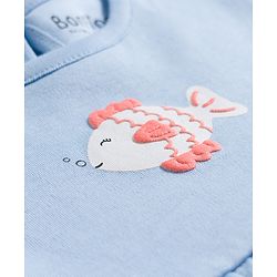 Bonfino 100% Cotton Knit Frill Sleeves Fit & Flared Frocks with Polka Dots & Sea Life Theme Print Pack of 3 - Blue Peach & Green