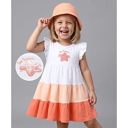 Bonfino 100% Cotton Knit Flutter Sleeves Dress With Sequin Embroidery - White