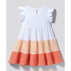 Bonfino 100% Cotton Knit Flutter Sleeves Dress With Sequin Embroidery - White