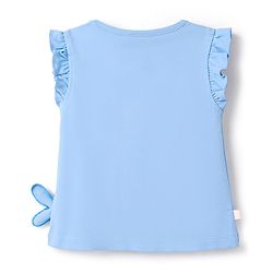 Bonfino 100% Cotton Knit Sleeveless T-Shirt & Shorts Set with Whale Print & 3D Applique - Blue
