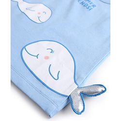 Bonfino 100% Cotton Knit Sleeveless T-Shirt & Shorts Set with Whale Print & 3D Applique - Blue