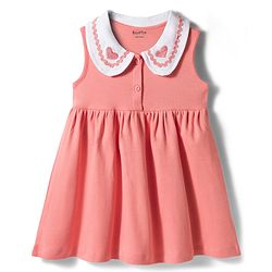 Bonfino 100% Cotton Knit Sleeveless Dress with Peter Pan Collar & Heart Embroidery - Pink