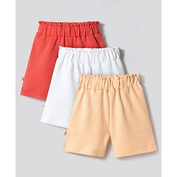 Bonfino 100% Cotton Knit Solid Colour Shorts Pack of 3 -White Peach & Dark Pink