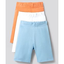 Bonfino 100% Cotton Knit Solid Colour Cycling Shorts Pack of 3 - White, Blue & Pink