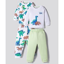 Bonfino 100% Cotton Knit Full Sleeves T-Shirts & Pyjamas Co-ord Night Suits With Dino Print Pack of 2 - Multicolor