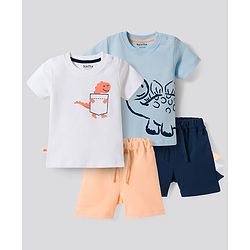Bonfino 100% Cotton Knit Half Sleeves Dino Printed T-Shirt & Shorts Night Suits Pack Of 2 - Multicolour