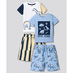 Bonfino 100% Cotton Knit Half Sleeves T-Shirt & Shorts Night Suits With Dino Print Pack of 2 - Multicolor