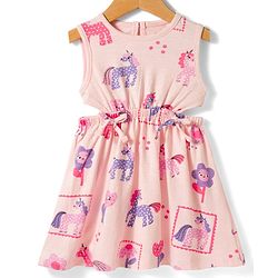 Bonfino 100% Cotton Knit Sleeveless Unicorn Printed Frock  - Light Pink