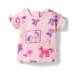 Bonfino 100% Cotton Knit Half Frill Sleeves Co-ords T-Shirt & Shorts Set with Unicorn Print - Peach