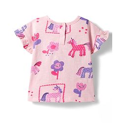 Bonfino 100% Cotton Knit Half Frill Sleeves Co-ords T-Shirt & Shorts Set with Unicorn Print - Peach