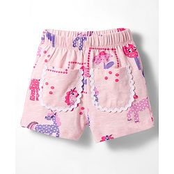 Bonfino 100% Cotton Knit Half Frill Sleeves Co-ords T-Shirt & Shorts Set with Unicorn Print - Peach