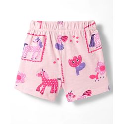 Bonfino 100% Cotton Knit Half Frill Sleeves Co-ords T-Shirt & Shorts Set with Unicorn Print - Peach