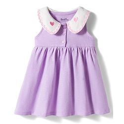 Bonfino 100% Cotton Knit Sleeveless Peter Pan Collared Fit & Flared Frock with Heart Embroidery - Lilac