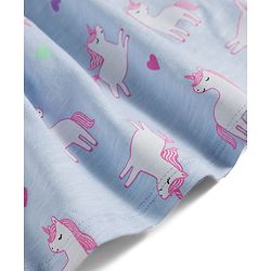 Bonfino 100% Cotton Knit Sleeveless Frock With Unicorn Print & Bloomer - Blue
