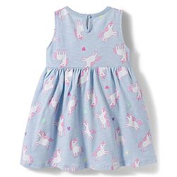 Bonfino 100% Cotton Knit Sleeveless Frock With Unicorn Print & Bloomer - Blue