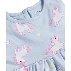 Bonfino 100% Cotton Knit Sleeveless Frock With Unicorn Print & Bloomer - Blue