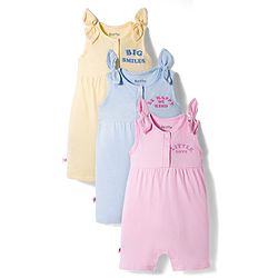 Bonfino 100% Cotton Knit Sleeveless Text Printed Rompers Pack of 3- Multicolour
