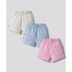 Bonfino 100% Cotton Knit Solid Colour Shorts Pack Of 3 - Blue Pink & White