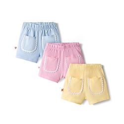Bonfino 100% Cotton Knit Solid Colour Shorts With Pocket Pack Of 3 - Yellow Pink & Blue