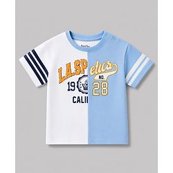 Bonfino 100% Cotton Drop Shoulder Oversized Color Block Front Printed Half Sleeve T-Shirt & Cargo Shorts Set - Blue & White