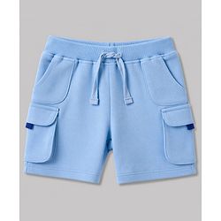 Bonfino 100% Cotton Drop Shoulder Oversized Color Block Front Printed Half Sleeve T-Shirt & Cargo Shorts Set - Blue & White