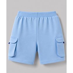 Bonfino 100% Cotton Drop Shoulder Oversized Color Block Front Printed Half Sleeve T-Shirt & Cargo Shorts Set - Blue & White