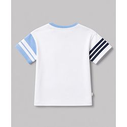 Bonfino 100% Cotton Drop Shoulder Oversized Color Block Front Printed Half Sleeve T-Shirt & Cargo Shorts Set - Blue & White