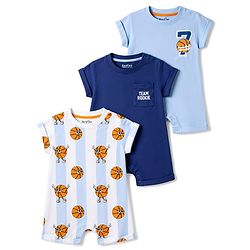 Bonfino 100% Cotton Knit Half Sleeves Printed Rompers Pack Of 3 - Multicolor