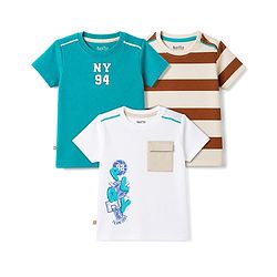 Bonfino Cotton Knit T-Shirts Half Sleeve With Front and Back Placement Print Multi Color 2-3 Years Pack of 3
