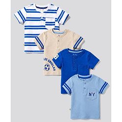 Bonfino Cotton Knit T-Shirts Half Sleeve Henley with Front Placement Print Multi Color 2-3 Years Pack of 4