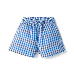 Bonfino 100% Cotton Woven Sleeveless Checkered Top & Shorts Set with Floral Embroidery - Blue