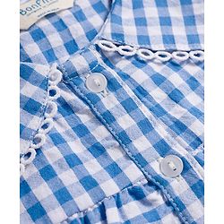 Bonfino 100% Cotton Woven Sleeveless Checkered Top & Shorts Set with Floral Embroidery - Blue