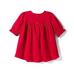 Bonfino 100% Cotton Woven Full Sleeves Solid Dress With Self Fabric Bow Applique - Red