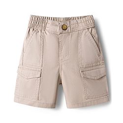 Bonfino Cotton Elastane Woven Knee Length Solid Color Shorts with Side Pockets - Beige
