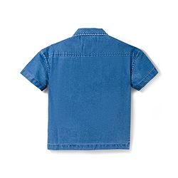 Bonfino 100% Cotton Woven Half Sleeves Oversized Denim Shirt With Tree Embroidery - Blue