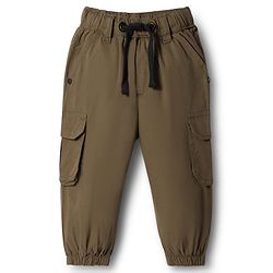 Bonfino 100% Cotton Woven Full Length Solid Color Pull On Joggers with Side Patch Pockets - Olive Green