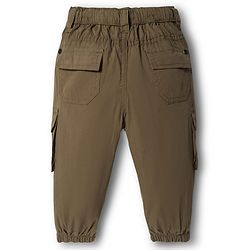 Bonfino 100% Cotton Woven Full Length Solid Color Pull On Joggers with Side Patch Pockets - Olive Green